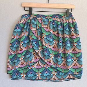Molly Bracken XS Retro 70s Blue Geometric Abstract Mini Skirt Boho Festival